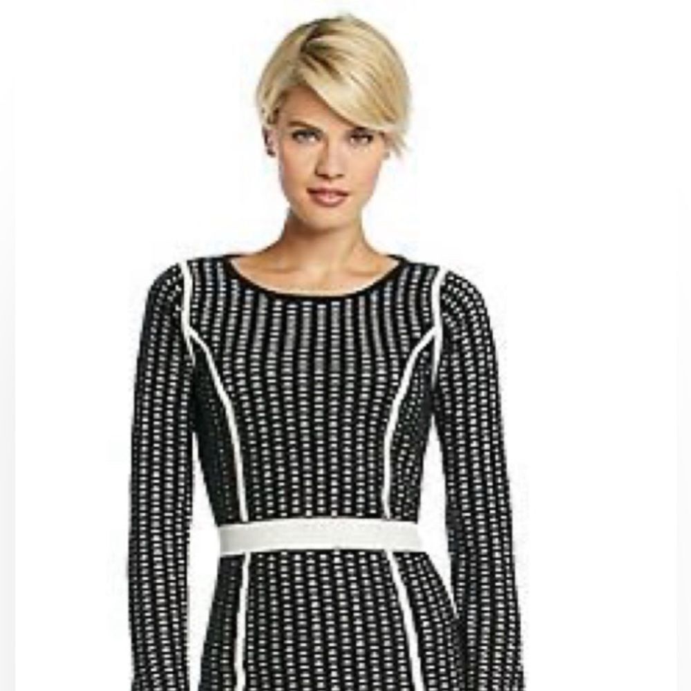 Calvin Klein black and white dot knit flattering sweater size large